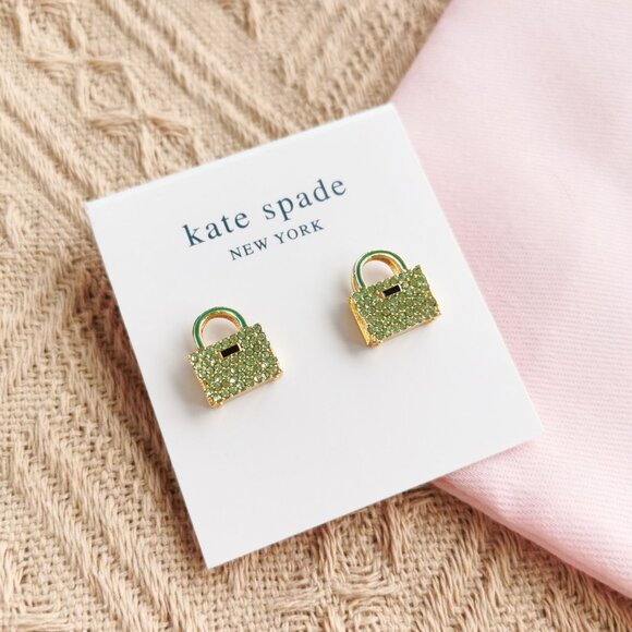 Kate Spade Sweet Treasures Green Stud Earrings in Gold - Picture 2 of 4